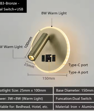 Moderne LED-Wandlamp met USB & Verstelbare Leeslampen – Sfeervol en Functioneel
