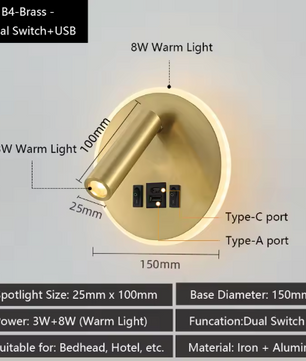 Moderne LED-Wandlamp met USB & Verstelbare Leeslampen – Sfeervol en Functioneel
