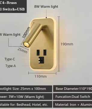 Moderne LED-Wandlamp met USB & Verstelbare Leeslampen – Sfeervol en Functioneel