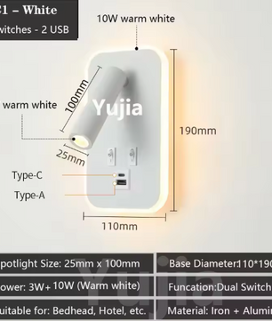 Moderne LED-Wandlamp met USB & Verstelbare Leeslampen – Sfeervol en Functioneel