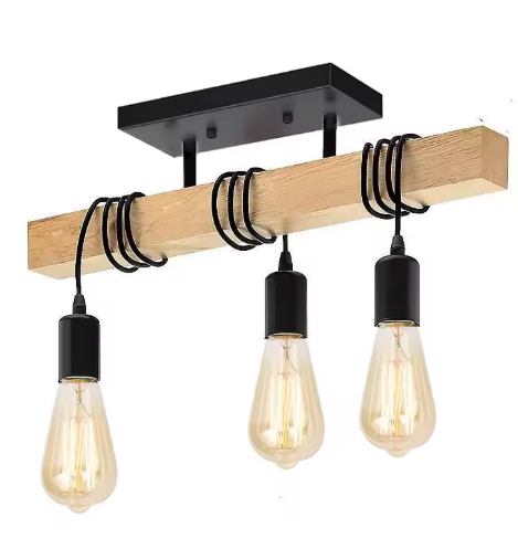 Moderne Houten Hanglamp – Creatief Design met 3 Verstelbare Kabels, Massief Hout & Metaal