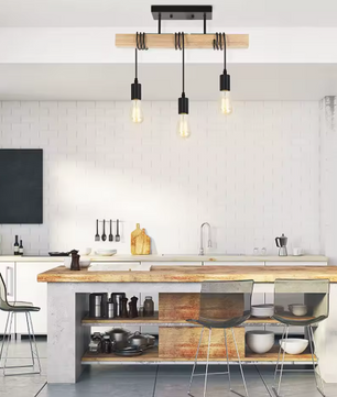 Moderne Houten Hanglamp – Creatief Design met 3 Verstelbare Kabels, Massief Hout & Metaal