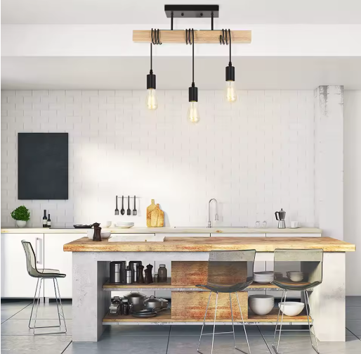 Moderne Houten Hanglamp – Creatief Design met 3 Verstelbare Kabels, Massief Hout & Metaal