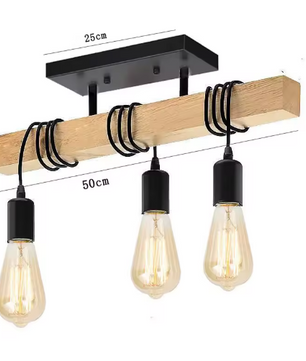 Moderne Houten Hanglamp – Creatief Design met 3 Verstelbare Kabels, Massief Hout & Metaal