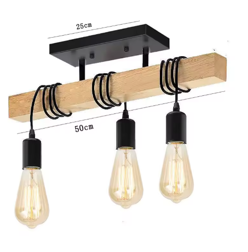 Moderne Houten Hanglamp – Creatief Design met 3 Verstelbare Kabels, Massief Hout & Metaal