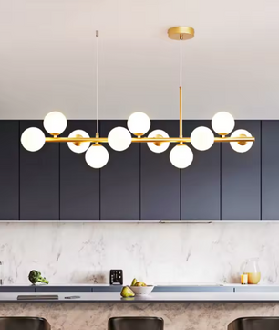 Scandinavische LED Hanglamp – Gouden 11-Lichts Glazen Bol Designlamp