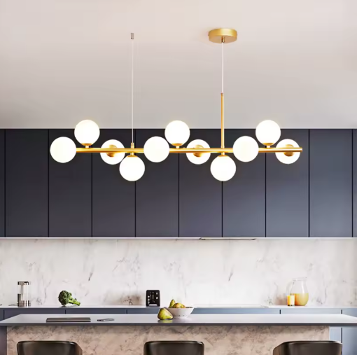 Scandinavische LED Hanglamp – Gouden 11-Lichts Glazen Bol Designlamp