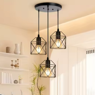 Vintage 3-Lichts Hanglamp – Industriële Plafondlamp met Metalen Kap
