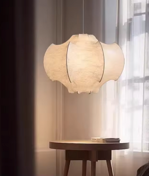 Handgemaakte Zijden Hanglamp – Wabi-Sabi Stijl LED Plafondlamp