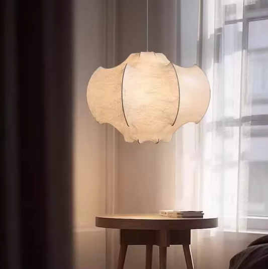 Handgemaakte Zijden Hanglamp – Wabi-Sabi Stijl LED Plafondlamp