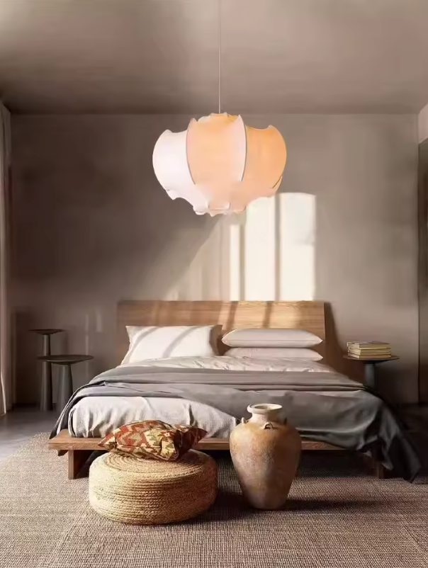 Handgemaakte Zijden Hanglamp – Wabi-Sabi Stijl LED Plafondlamp