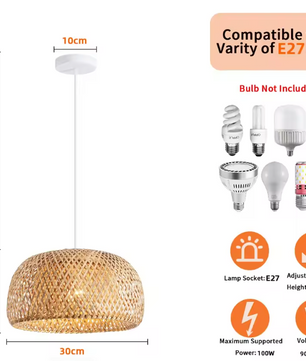 Bamboe Hanglamp – Handgeweven Rotan Lantaarn, Natuurlijke E27