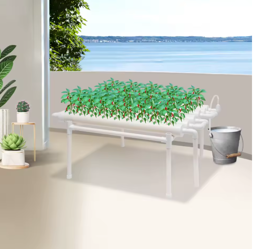 Hydrocultuur Kweekset voor Tuinplanten – 54 Plantplaatsen, 6 Pijpen, PVC-U, Grondloze Teelt voor Groenten en Bloemen