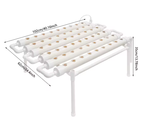Hydrocultuur Kweekset voor Tuinplanten – 54 Plantplaatsen, 6 Pijpen, PVC-U, Grondloze Teelt voor Groenten en Bloemen