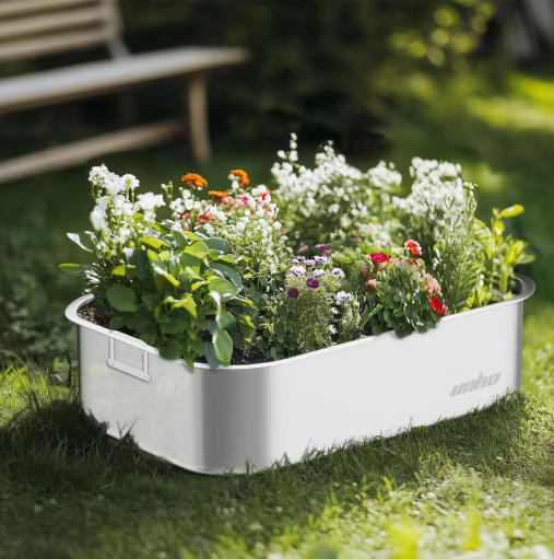 Set van 3 Tuinplantenbakken – Roestvrij Staal, Verhoogde Plantenbedden voor Groenten, Bloemen en Kruiden