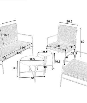 4-delige Outdoor Bankstel – Weerbestendig Metalen Frame met Verwijderbare Grijze Kussens, 2 Koffietafels voor Tuin en Terras