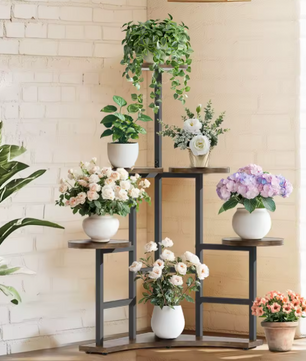 Hoekplantendisplayrek met 6 Lagen – Houten & Metalen Plantenstandaard, 108,5 cm Hoog