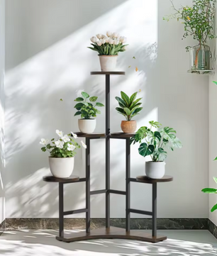 Hoekplantendisplayrek met 6 Lagen – Houten & Metalen Plantenstandaard, 108,5 cm Hoog