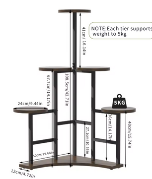 Hoekplantendisplayrek met 6 Lagen – Houten & Metalen Plantenstandaard, 108,5 cm Hoog