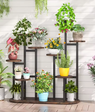 Houten Plantenstandaard met Hanggedeelte – 3 Lagen Bloemenrek voor Binnen & Buiten