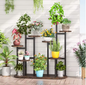 Houten Plantenstandaard met Hanggedeelte – 3 Lagen Bloemenrek voor Binnen & Buiten