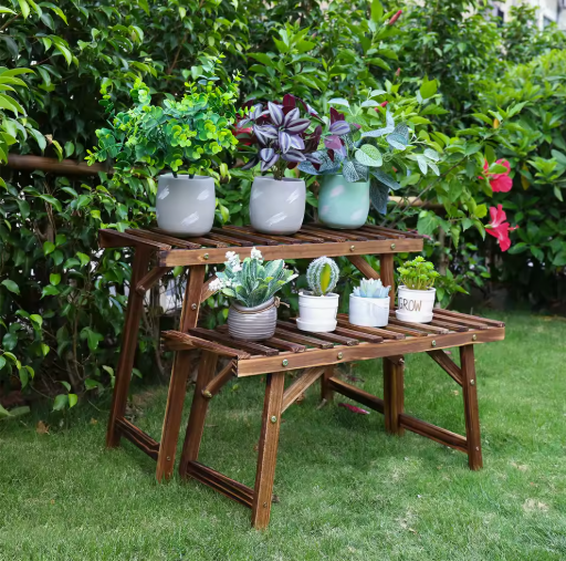 Set van 3 Houten Plantenstandaards – Laddervormig Displayrek, Grenenhout, Voor Binnen & Buiten
