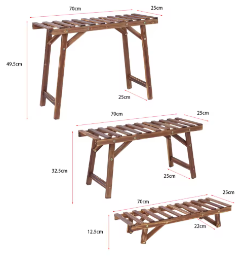 Set van 3 Houten Plantenstandaards – Laddervormig Displayrek, Grenenhout, Voor Binnen & Buiten