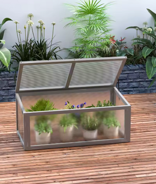Mini Tuinkas van Hout en Polycarbonaat – 90×46×40 cm, Met Opvouwbaar Dak & Honingraatpanelen, Weerbestendig Kweekkasje voor Balkon of Tuin