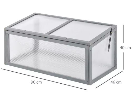 Mini Tuinkas van Hout en Polycarbonaat – 90×46×40 cm, Met Opvouwbaar Dak & Honingraatpanelen, Weerbestendig Kweekkasje voor Balkon of Tuin
