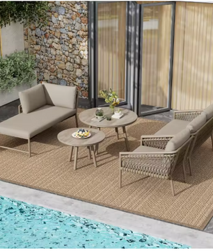 5-delige Tuinloungeset van Touw & Ijzer – Met Kussens en Glazen Tafels