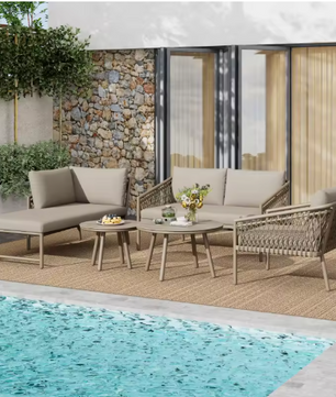 5-delige Tuinloungeset van Touw & Ijzer – Met Kussens en Glazen Tafels