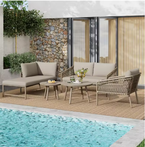 5-delige Tuinloungeset van Touw & Ijzer – Met Kussens en Glazen Tafels