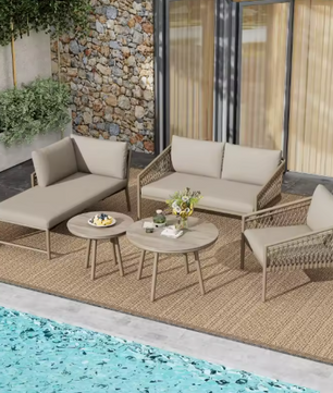 5-delige Tuinloungeset van Touw & Ijzer – Met Kussens en Glazen Tafels