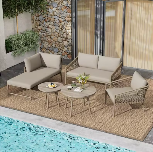 5-delige Tuinloungeset van Touw & Ijzer – Met Kussens en Glazen Tafels