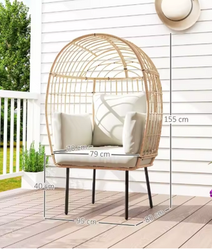 Eivormige Rotan Loungefauteuil – Extra Groot & Weerbestendig, met Dikke Kussens