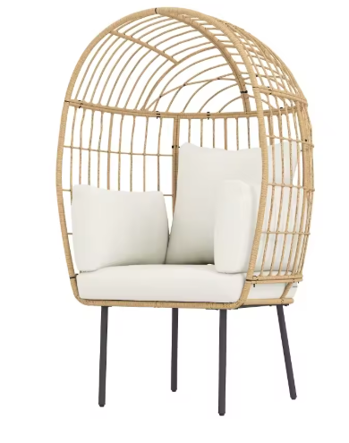 Eivormige Rotan Loungefauteuil – Extra Groot & Weerbestendig, met Dikke Kussens