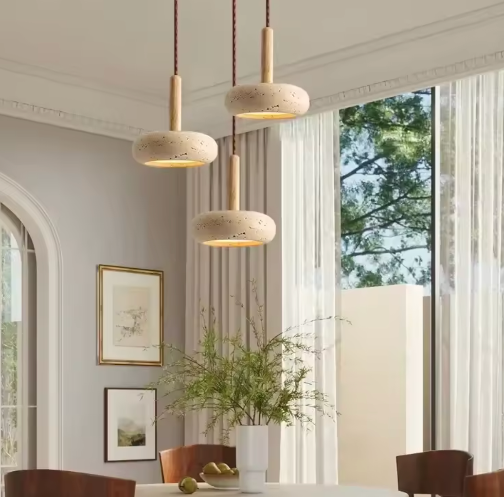 Travertijn Hanglamp – Creatieve Natuurlijke LED Binnenlamp