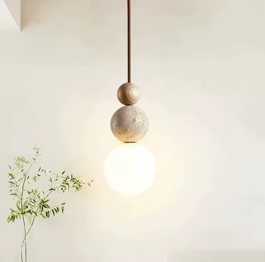 Travertijn Hanglamp – Creatieve Natuurlijke LED Binnenlamp