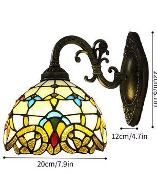 Tiffany Wandlamp Glas-in-Lood – Vintage Stijl Glas & Metaal, 25 cm Hoog