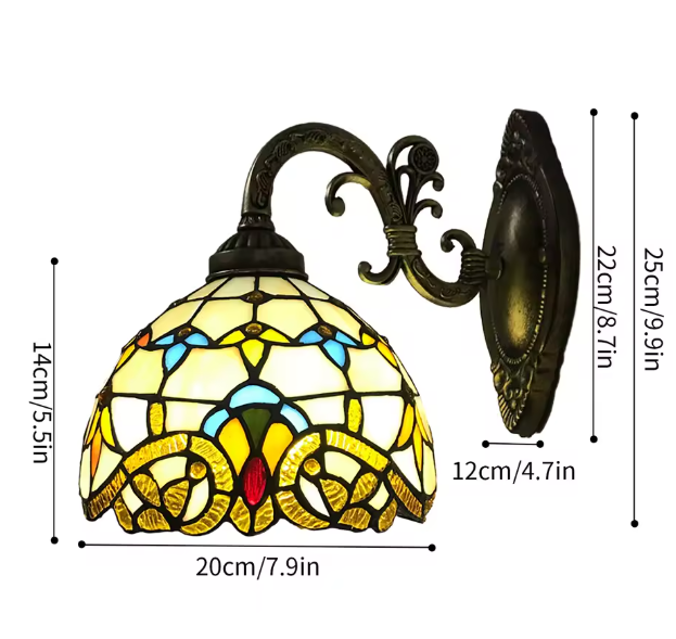 Tiffany Wandlamp Glas-in-Lood – Vintage Stijl Glas & Metaal, 25 cm Hoog