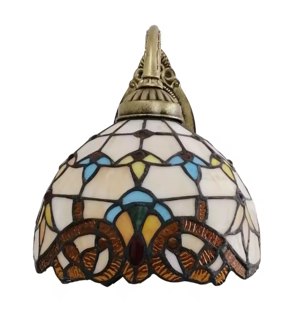 Tiffany Wandlamp Glas-in-Lood – Vintage Stijl Glas & Metaal, 25 cm Hoog