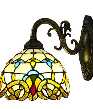Tiffany Wandlamp Glas-in-Lood – Vintage Stijl Glas & Metaal, 25 cm Hoog
