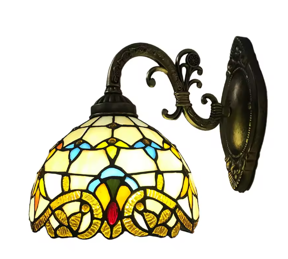 Tiffany Wandlamp Glas-in-Lood – Vintage Stijl Glas & Metaal, 25 cm Hoog