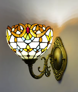 Tiffany Wandlamp Glas-in-Lood – Vintage Stijl Glas & Metaal, 25 cm Hoog