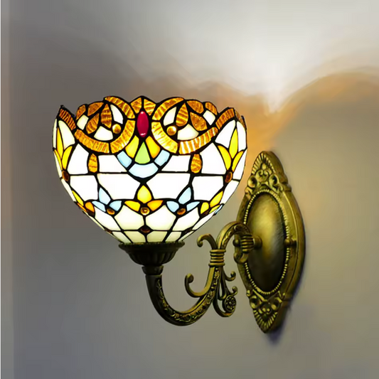 Tiffany Wandlamp Glas-in-Lood – Vintage Stijl Glas & Metaal, 25 cm Hoog