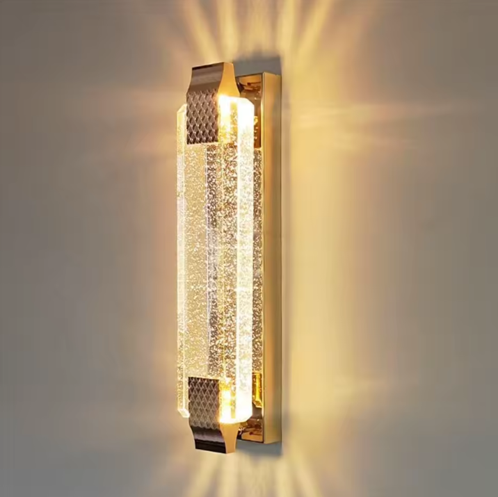 Moderne LED Wandlamp 38 cm – Gouden Kristal & Metaal, 12W Warm Wit Licht