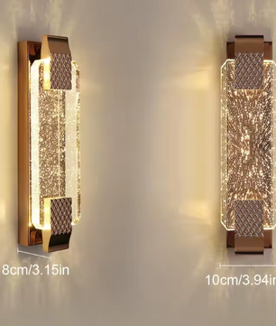 Moderne LED Wandlamp 38 cm – Gouden Kristal & Metaal, 12W Warm Wit Licht