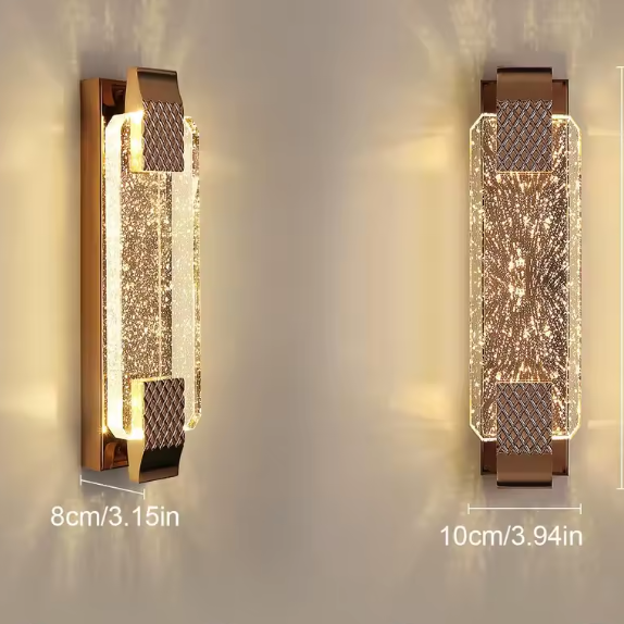 Moderne LED Wandlamp 38 cm – Gouden Kristal & Metaal, 12W Warm Wit Licht