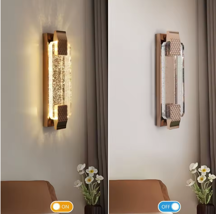 Moderne LED Wandlamp 38 cm – Gouden Kristal & Metaal, 12W Warm Wit Licht