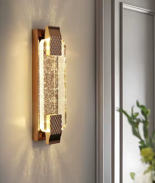 Moderne LED Wandlamp 38 cm – Gouden Kristal & Metaal, 12W Warm Wit Licht